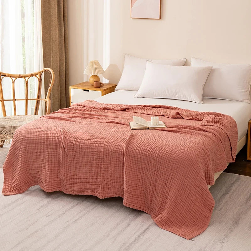 Simple Muslin Summer Blanket 100% Cotton Breathable Skin-friendly Lightweight Bed Blanket 6 Layer Couch Sofa Blankets for Throw